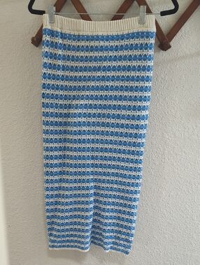 Freshman Blue and Cream Knit Midi Skirt